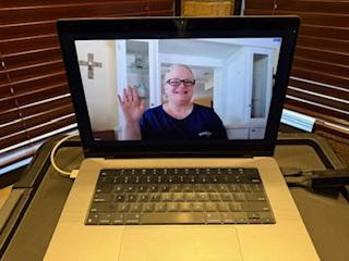 Account Manager, Tracey Arp on Zoom on laptop